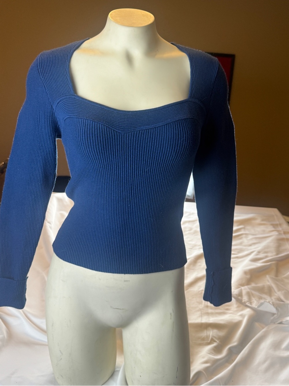 Abercrombie Ribbed Sweetheart Balletcore Sweater | Blue | Small